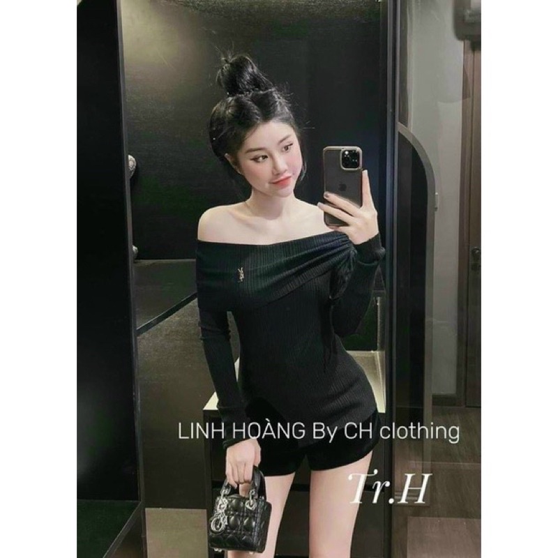 ÁO thun tăm trễ vai xẻ 1 bên kèm tag
