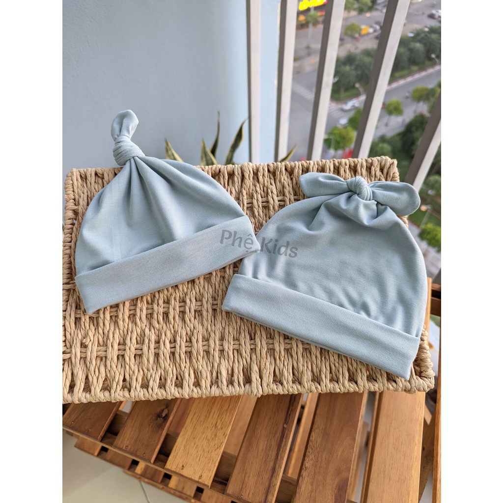 Mũ Củ Tỏi - Mũ Thắt Nơ - Chất Liệu Petit Sợi Tre mềm, mịn cho Bé Trai màu Xanh Mint  - Phệ Kids