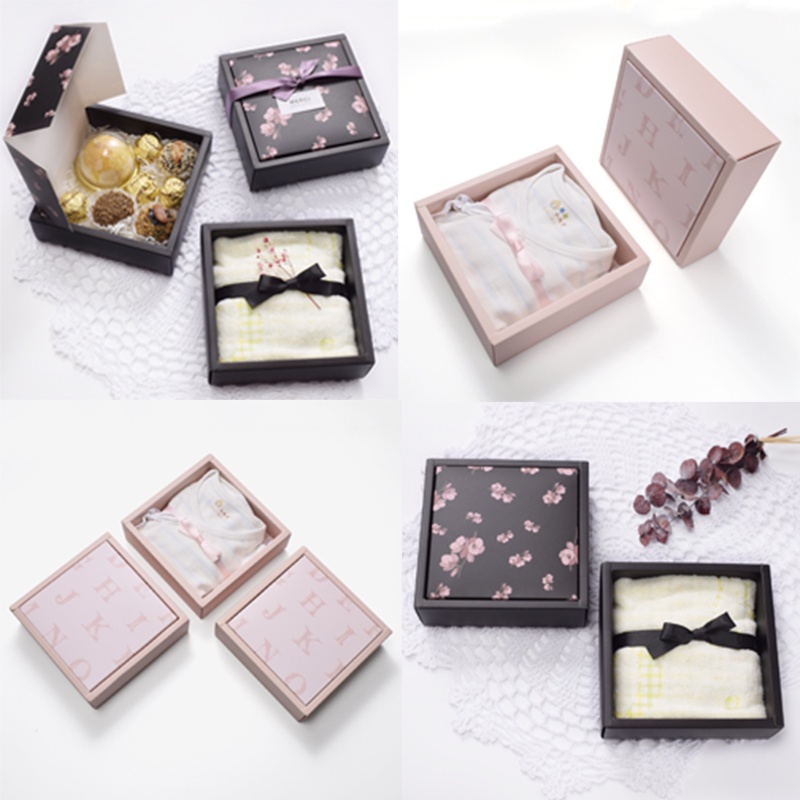 Hộp quà giấy size cỡ nhỏ Hoa anh đào nền xanh đen và Chữ cái nền hồng đựng quà tặng sinh nhật, kỷ niệm, valentine đẹp