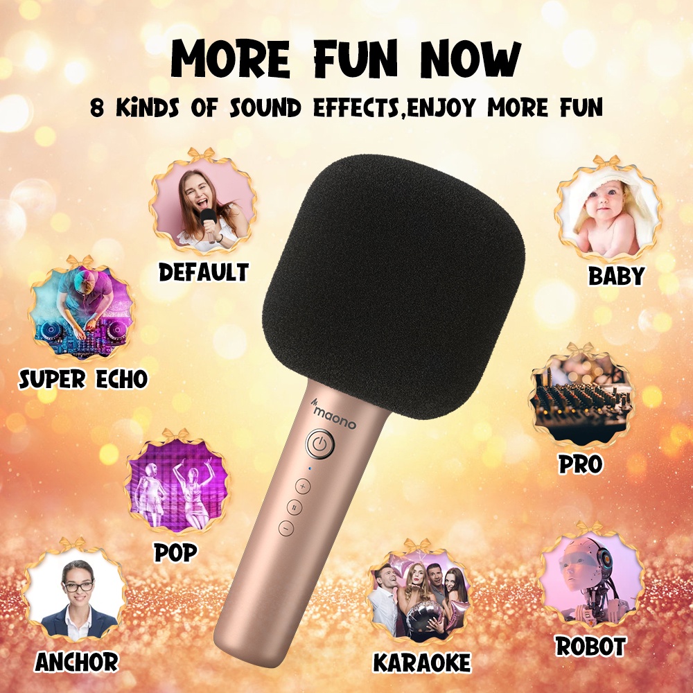 Micro Bluetooth 5.0 Không Dây Cầm Tay Hát Karaoke Maono MKP100-G Có Hiệu Ứng Âm Thanh Đa Hiệu Ứng Cho Gia Đình