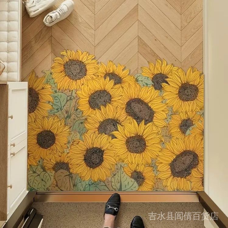 Thảm Lót Sàn Cửa Ra Vào Bằng Da pvc Chống Bụi Hình Hoa Hướng Dương