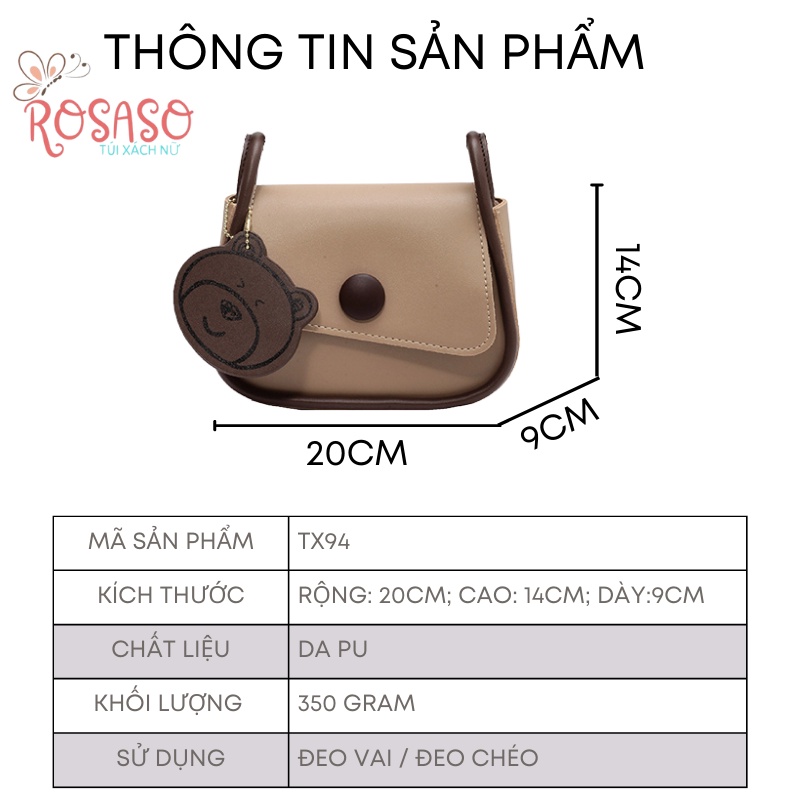 Túi xách nữ đeo chéo mini đẹp đeo vai kẹp nách du lịch đi chơi công sở da PU Size 20cm ROSASO TX94