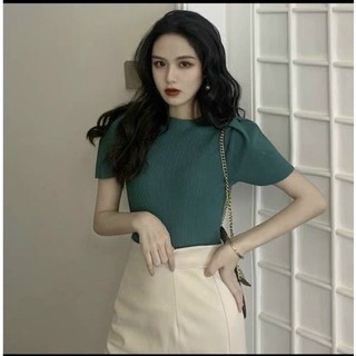 Áo len mịn cổ 3 phân cộc tay bồng lỡ