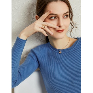 Áo Len Cổ Tròn Dài Tay Dệt Kim Màu Trơn Basic Dáng Ôm