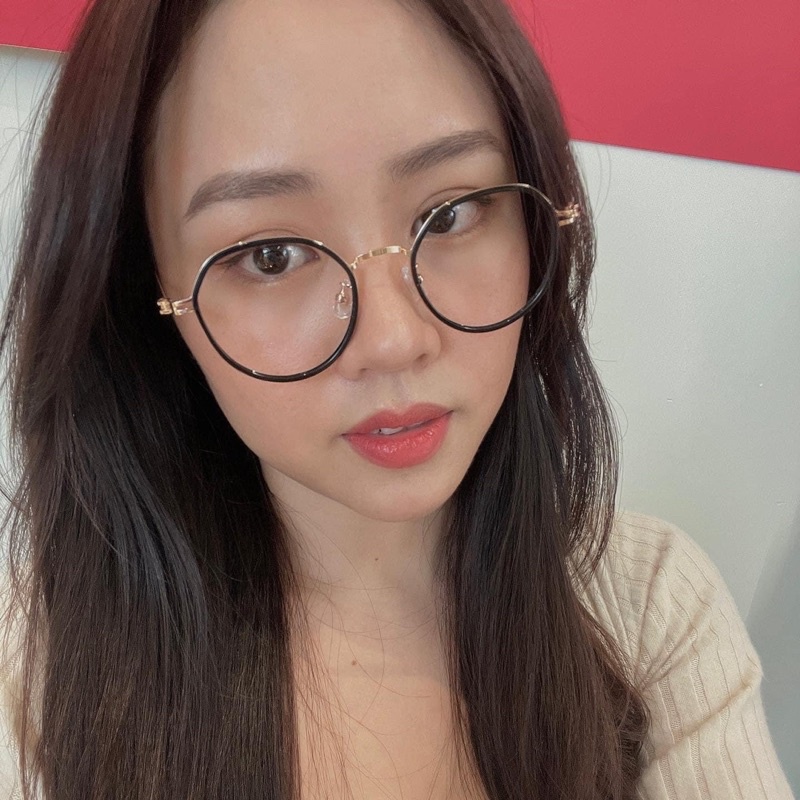 Gọng nhựa bầu dẹp, khung kim loại chân tăm tròn, đuôi tròn 00108