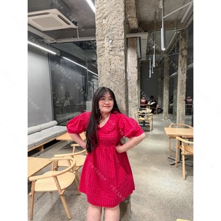 ĐẦM CARO HỒNG CỔ BÈO  [ TNT Shop Bigsize 60kg - 90kg ]
