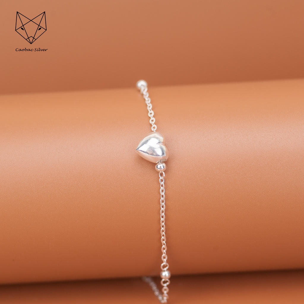 Lắc Tay Bạc Nữ S925 Caobac Silver Thiết Kế Tim Phồng Trơn Cạnh Bi Phong Cách Nhẹ Nhàng Hàn Quốc Dành Tặng Cho Bạn Gái