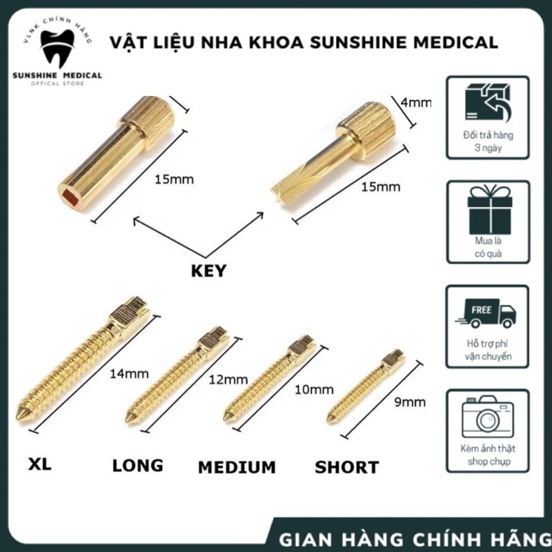 Hộp 120 chốt kim loại nha khoa, chốt kim loại dental, chốt kim loại vàng chất lượng cao hàng chính hãng Dental