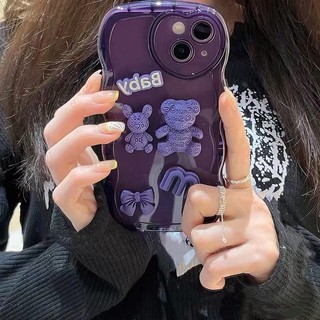 Ốp Điện Thoại Silicon Nhám Chống Sốc Hình Gấu 3D Màu Tím Cho iPhone 14 Pro MAX 13 Pro MAX 11 Pro MAX 14Plus MAX XR