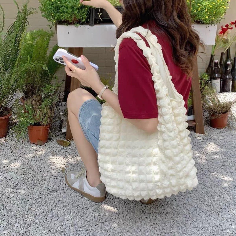 Túi Tote xốp ô vuông Ulzzang Bigsize 3 màu ,Túi đeo vai có lớp lót hàng đẹp bảo hành 12 tháng