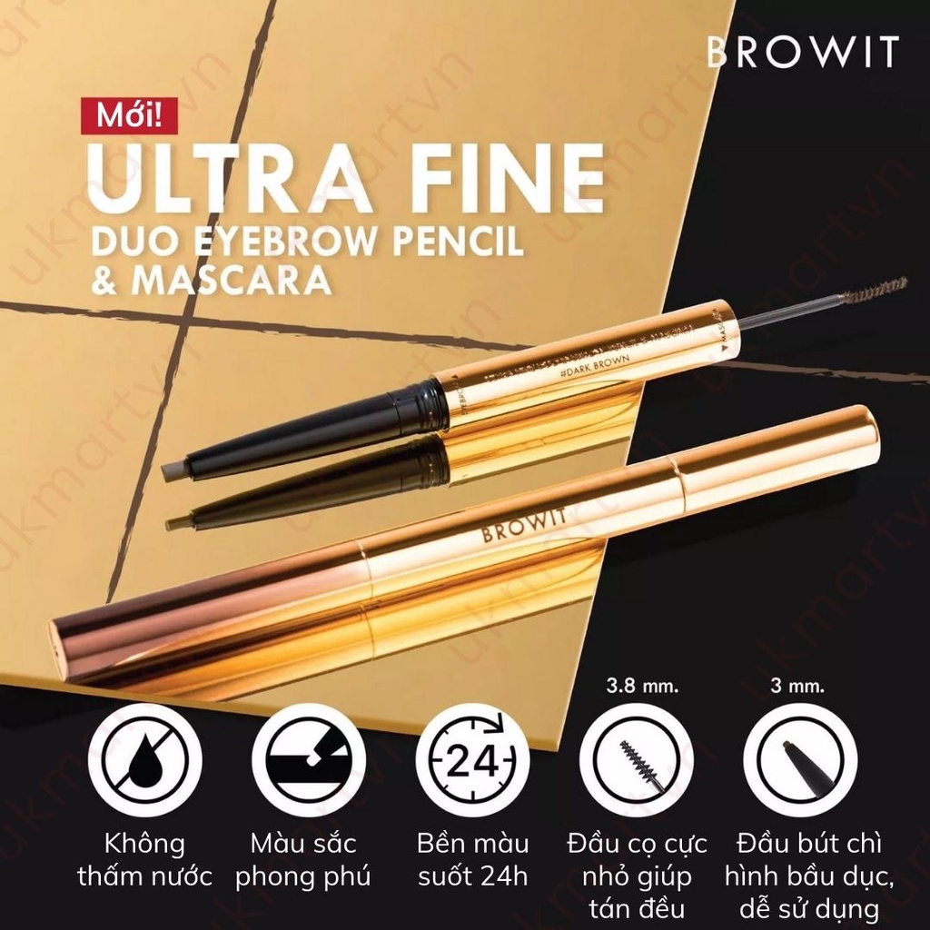 Kẻ Mày Và Mascara Mày Browit #Dark Brown 0.16g + 1.26g Ultra Fine Duo Eyebrow Pencil &amp; Mascara
