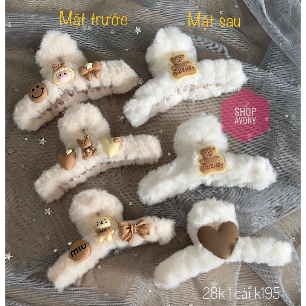 1 kẹp tóc dạng chữ T bọc vải lông xù mịn đính charm gấu, thỏ, em bé dễ thương (bộ sưu tập mùa đông)