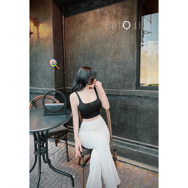 áo croptop viền màu cổ u chất thun gân mềm mịn