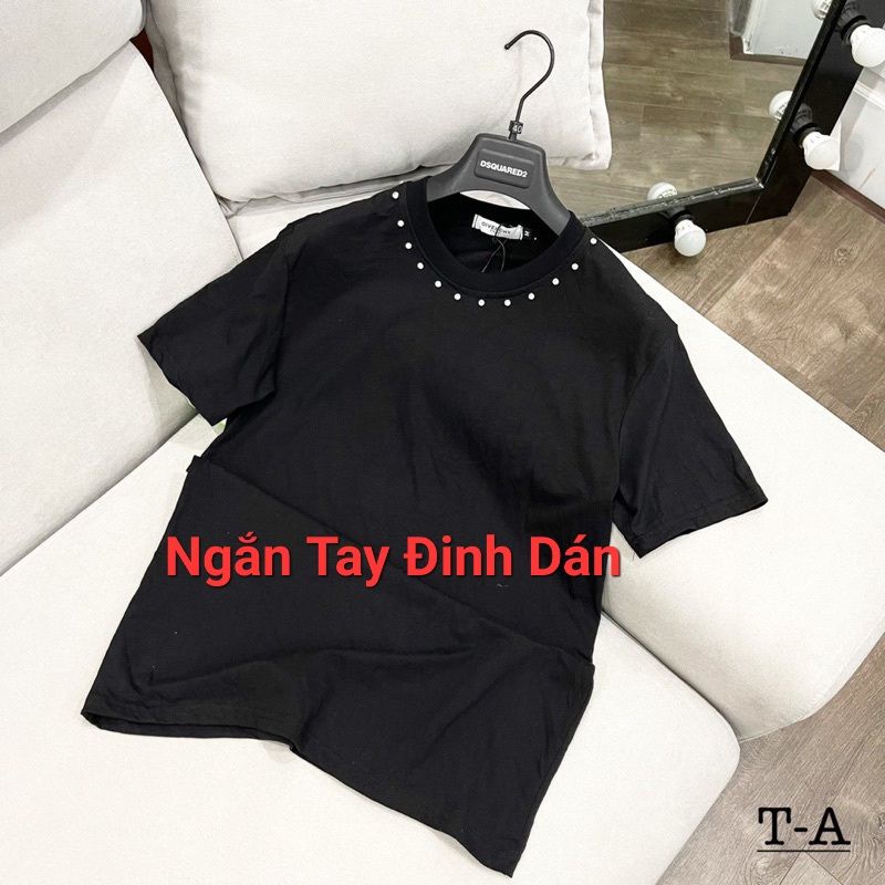 Áo Sweater Thun Dài Tay Đính Đá Cổ Tròn - Áo Phông Dài Tay Đinh Ghim