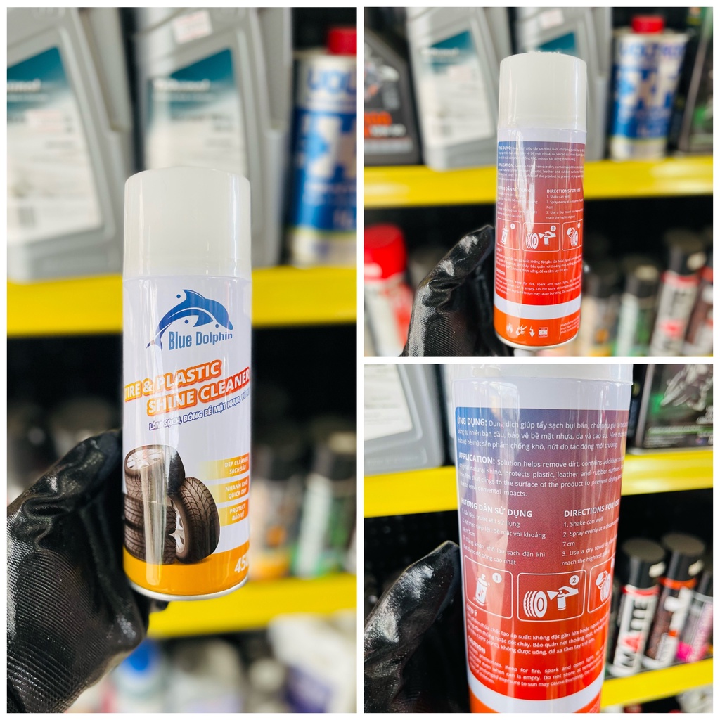 COMBO Xịt dưỡng dàn nhựa bóng, nhựa nhám, lốp xe BZ Blue Dolphin 450ML dành cho xe máy, xe oto