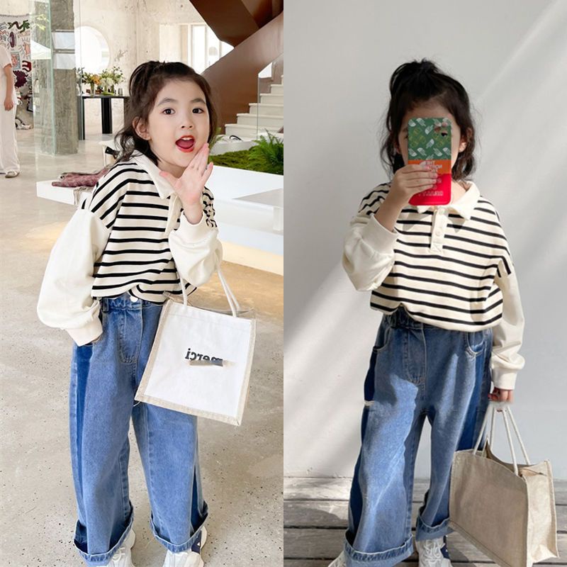 Áo Thun POLO Tay Dài 100% Cotton Họa Tiết Màu Nhuộm Phong Cách Nhật Bản Thời Trang Thu Đông Mới 2022 Cho Bé Gái
