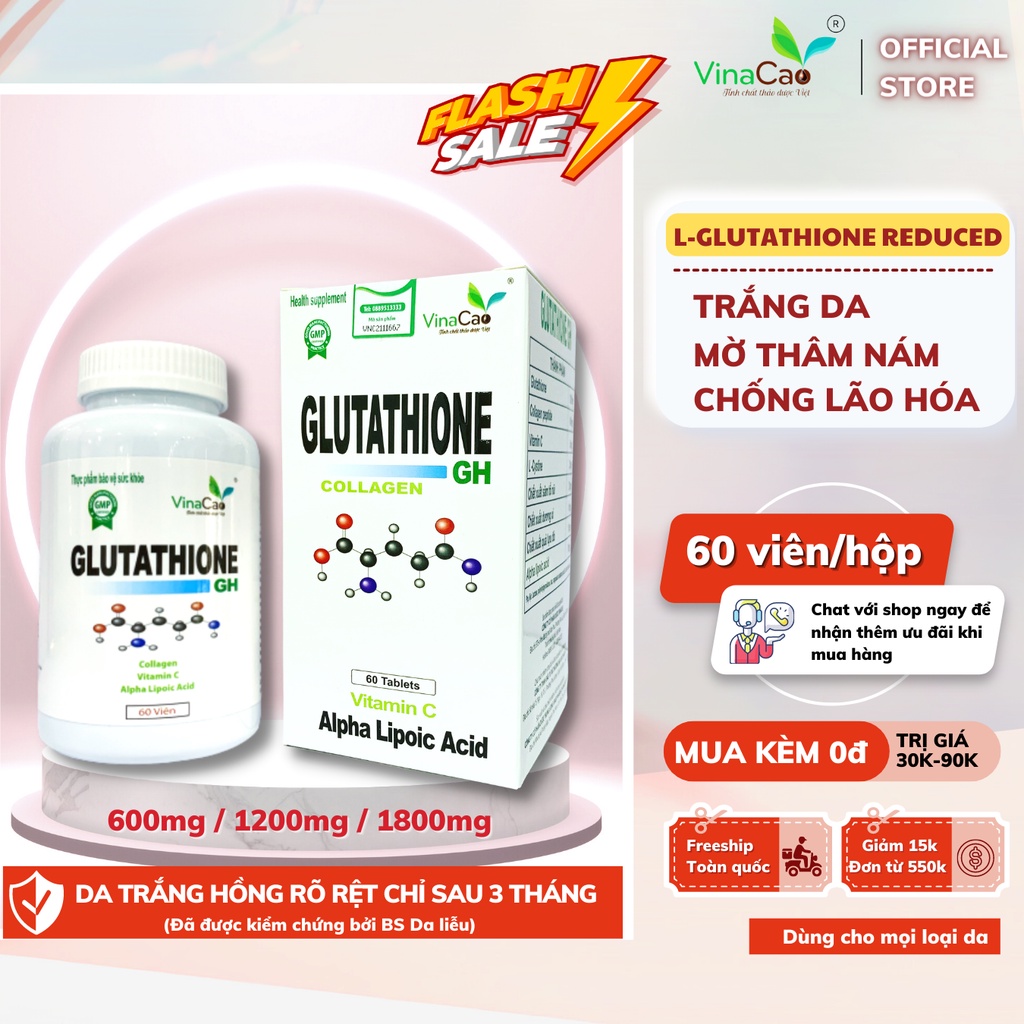 Viên uống trắng da Glutathione Collagen GH Vinacao hộp 60 viên nén