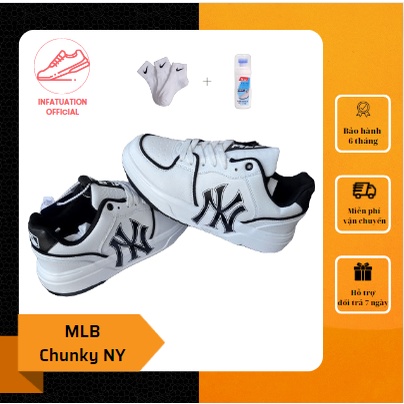 Giày Thể Thao Sneaker MLB Chunky NY Màu Đen Nam Nữ Độn Đế Tăng Chiều Cao Thời Trang Hot Trend Hàn Quốc