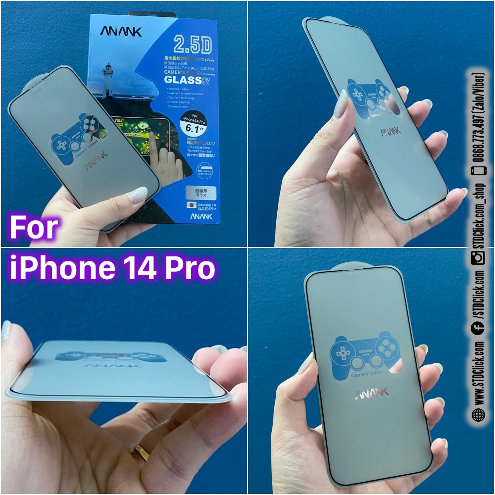 KÍNH CƯỜNG LỰC CHỐNG VÂN TAY IPHONE 14 PRO MAX - 14 PRO - 14 PLUS - 14 - 13 PRO MAX - 13 MINI ANANK VIỀN 2.5D CHÍNH HÃNG