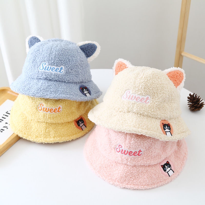 Mũ Bucket Lông Cừu Siêu Dễ Thương Giữ Ấm Phong Cách Mới Cho Bé Trai Và Gái