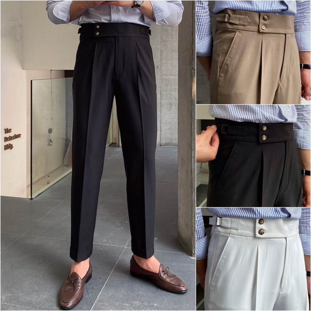 Quần Tây Nam Cạp Cao Sidetab Slimfit Suông Đen Hàn Quốc Quần Âu Nam ...