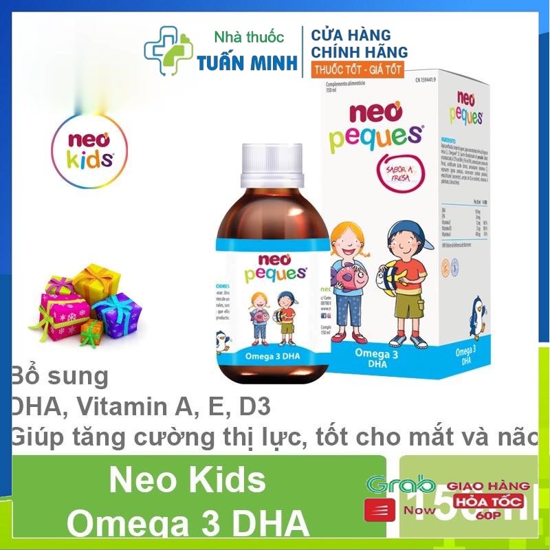 DHA cho bé Neo kids omega 3 DHA cho trẻ sơ sinh Vitamin D3 A E giúp phát triển trí não tăng cường thị lực Hộp 150ml