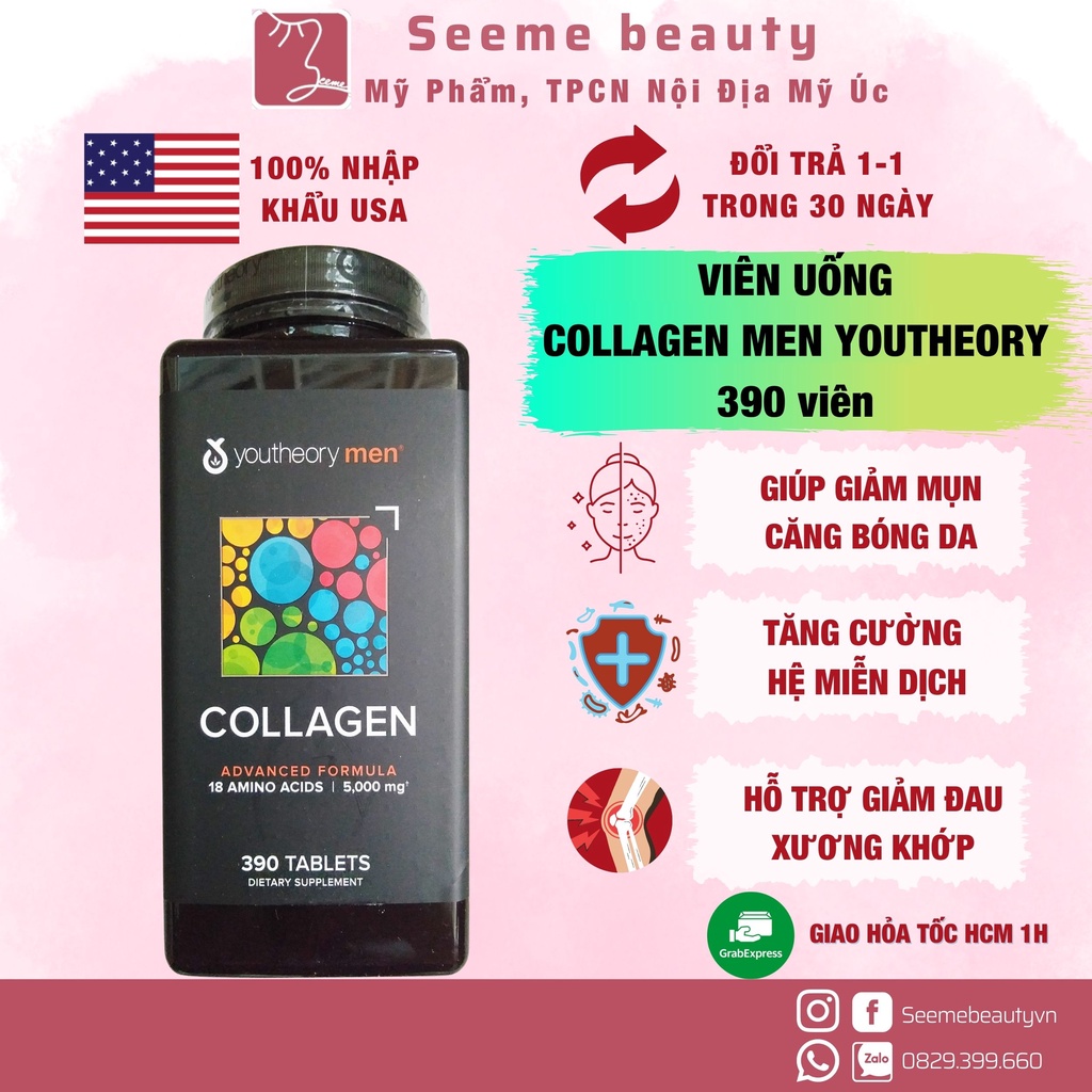 Collagen Men youtheory dành cho Nam giới 390 viên Seeme Beauty