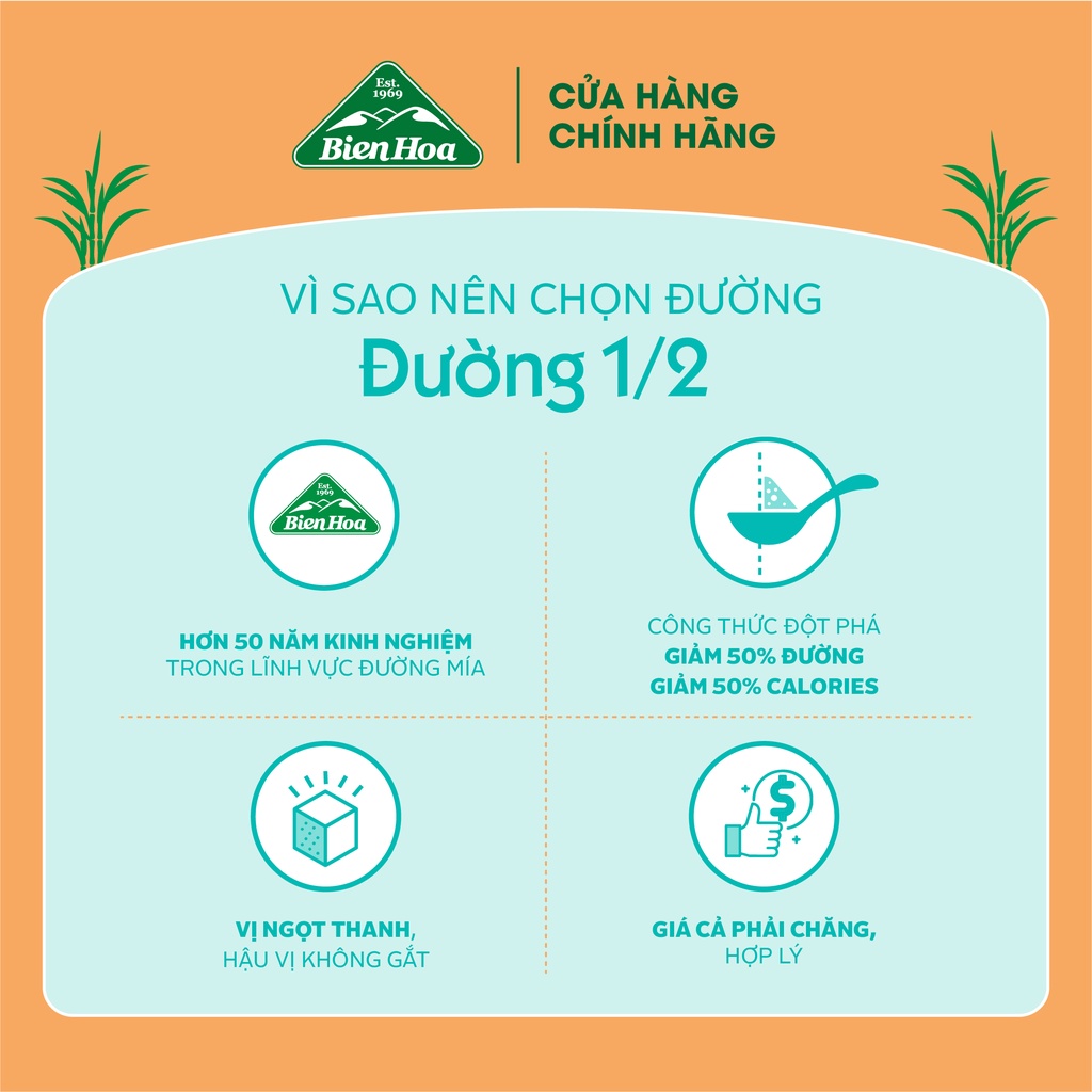 [HSD:T11/2024]  Combo 2 túi Đường 1/2 Giảm 50% Calo Biên Hòa 500gr/túi