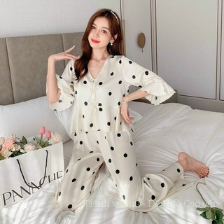 Đồ ngủ pyjama lụa cao cấp chấm bi (Trinh Venus) tay lỡ.