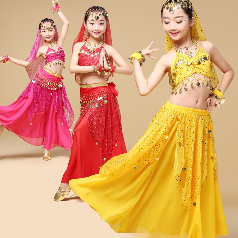 Trang Phục Biểu Diễn Múa Bụng Phong Cách Ấn Độ Mới Cho Bé Gái