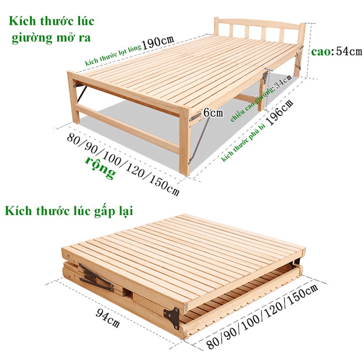 Giường ngủ gỗ thông xếp gọn 120cm- giường gỗ thông xếp gọn, giường xếp thông minh