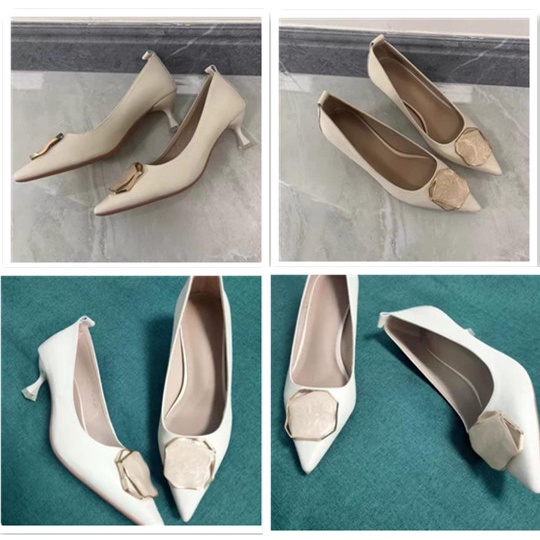 Giày Cao Gót Mũi Nhọn Màu Trắng Phong Cách Hàn Quốc Thời Trang Mùa Hè Mới 2021