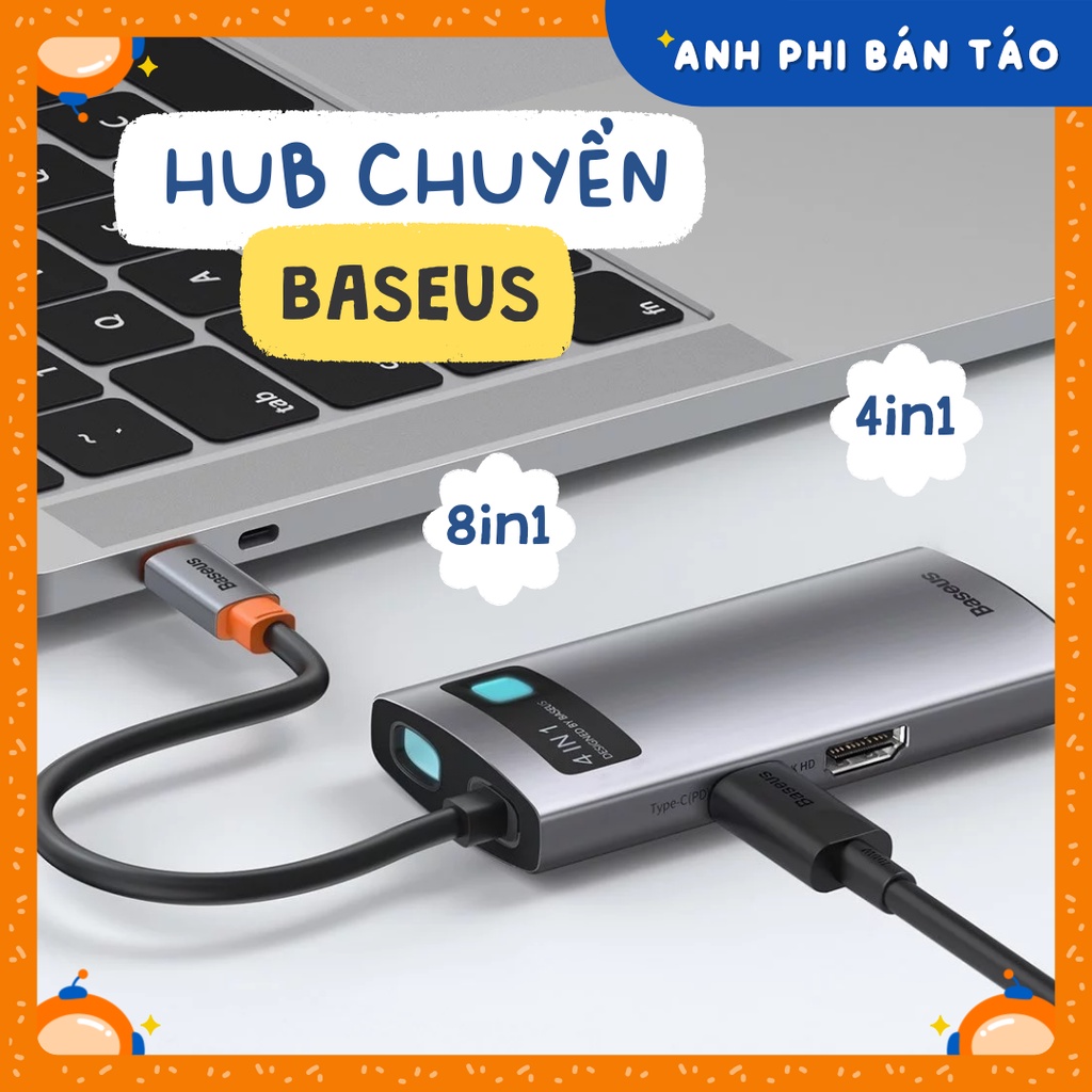 Cáp Chuyển Đổi Chia Hub Baseus USB 3.0 Type C Sang HDMI 4in1 8in1 Cho Pro Air