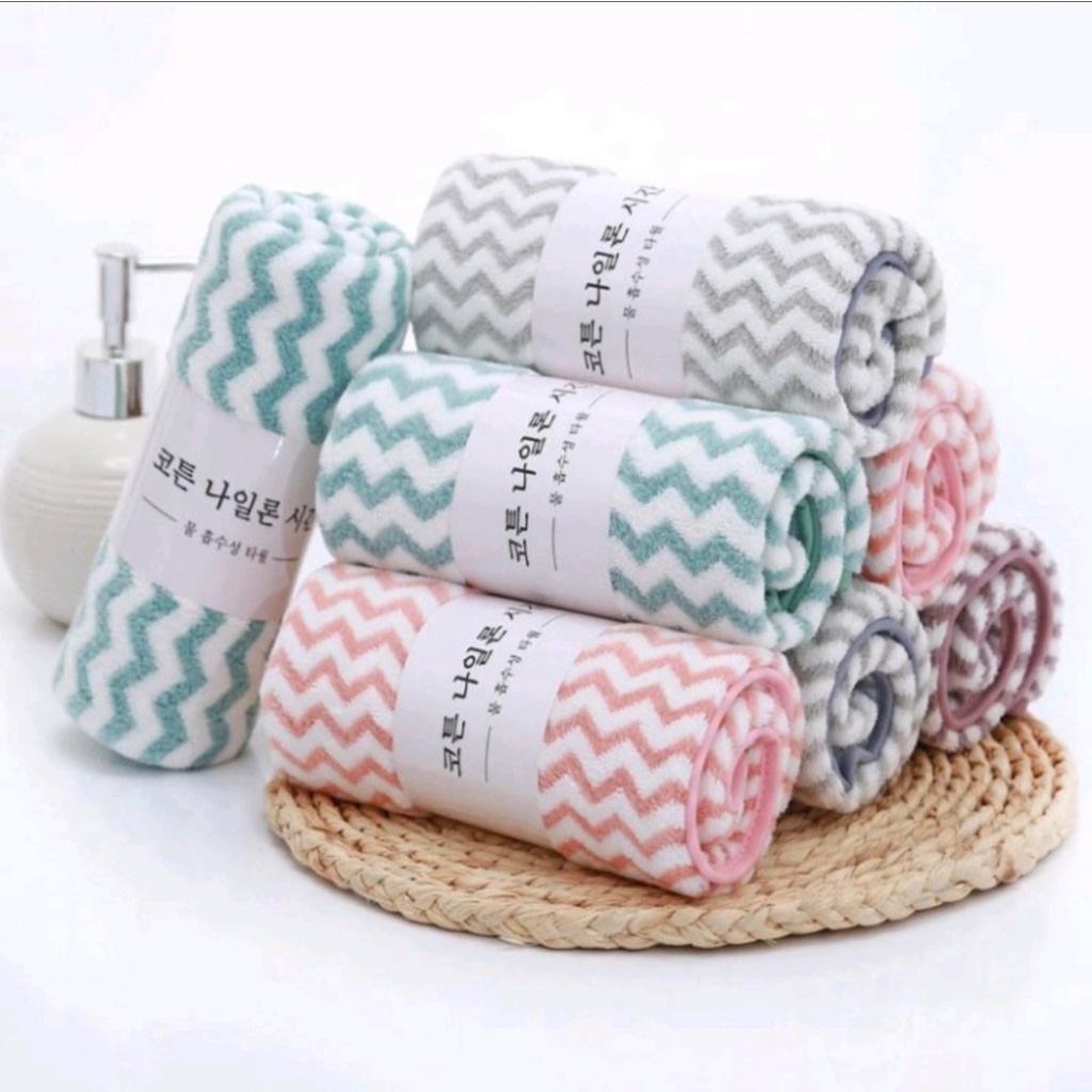 Khăn mặt cotton lông cừu Hàn Quốc mềm mịn siêu thấm nước kẻ sọc , Khăn lau tay đa năng 50x35 cm