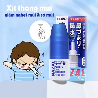 Xịt thông mũi nghẹt mũi và sổ mũi Sato Nazal 30mL