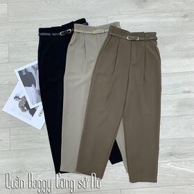 Quần Baggy nữ basic Kèm Đai form dáng công sở trẻ trung, thanh lịch-mã D888D