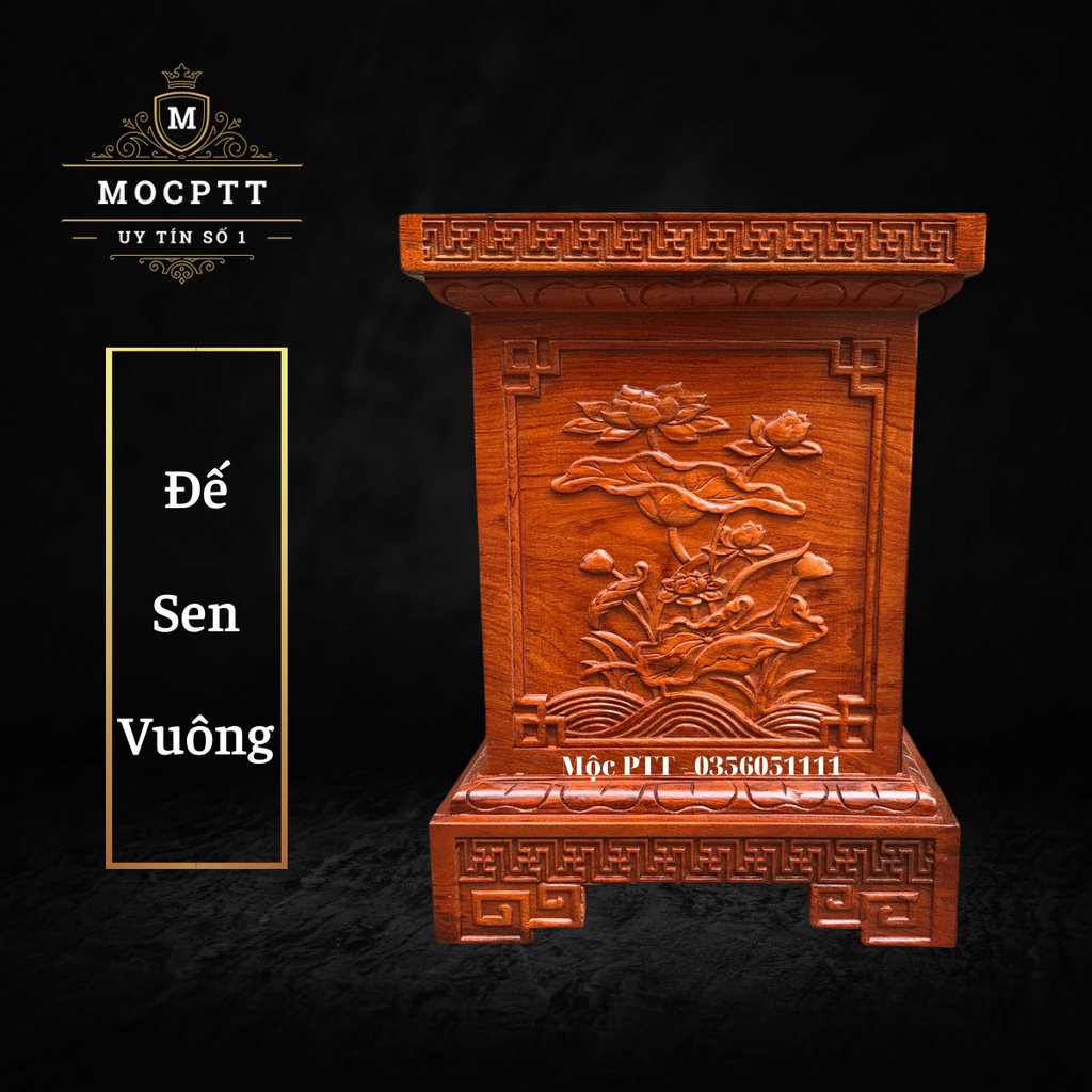 Đôn vuông mẫu Sen gỗ Hương Đá mặt 30 cao 40 50 60 cm kê tượng . kê cây cảnh trang trí nhà cửa