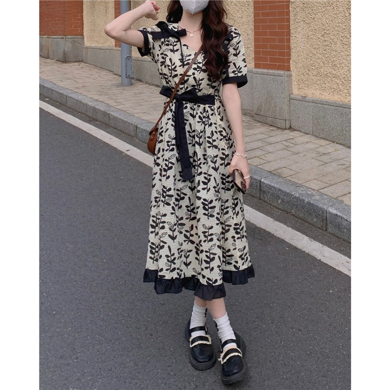 Đầm Hoa Mùa Hè Phong Cách Hepburn Pháp Thiết Kế Mới Cho Nữ