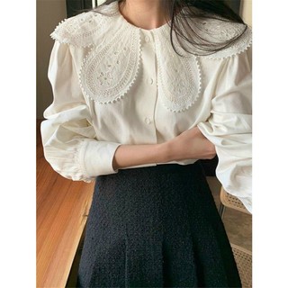 Áo sơ mi trắng cổ sen Hàn Quốc, áo kiểu