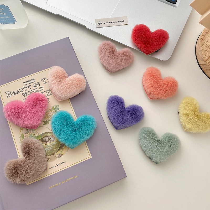 Kẹp Tóc Hình Trái Tim Bằng Lông Nhung Dễ Thương Xinh Xắn Dành Cho Nữ