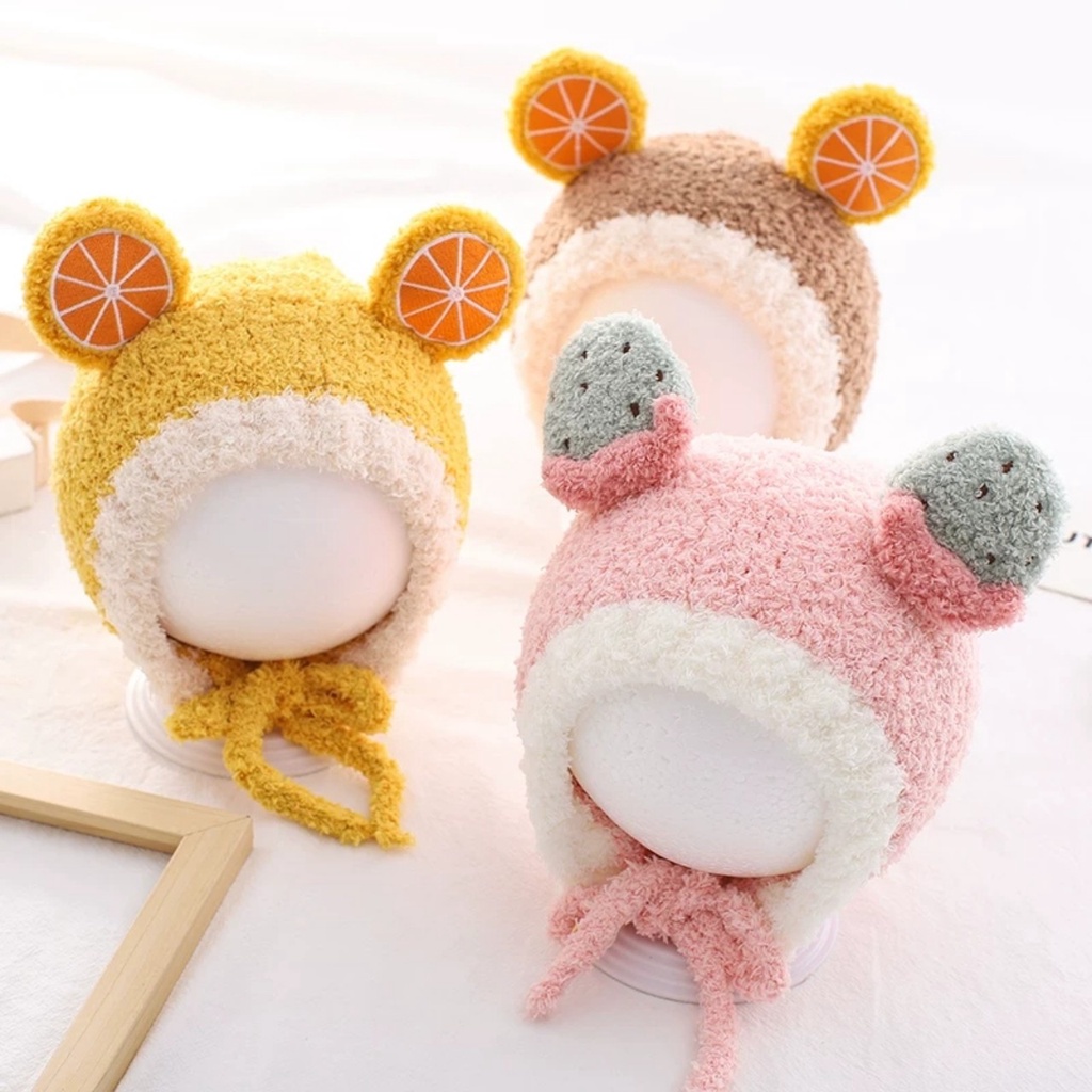 Mũ Len Cho Bé Hình Hoa Quả Có Dây Buộc 6-36 Tháng