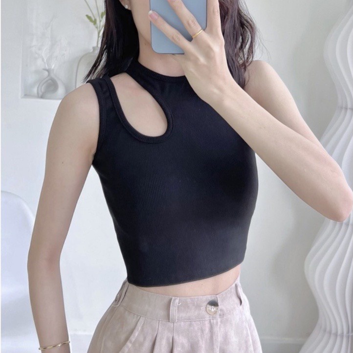 Aó croptop khoét vai sát nách chất vải thun gân co giản tốt