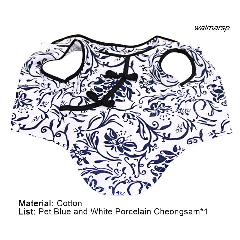 Bộ Sườn Xám Họa Tiết Sứ Trắng Xanh Thoáng Khí Thời Trang Mùa Xuân Cho Thú Cưng