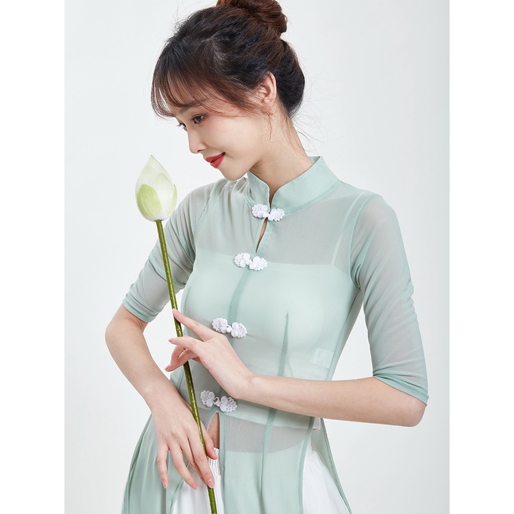 [M &amp; E] Đầm Sườn Xám Cách Tân Sườn Xám Cách Tân Dáng Dài Vừa Phải Xẻ Tà Phong Cách Trung Hoa Cổ Điển Thanh Lịch Cho Nữ