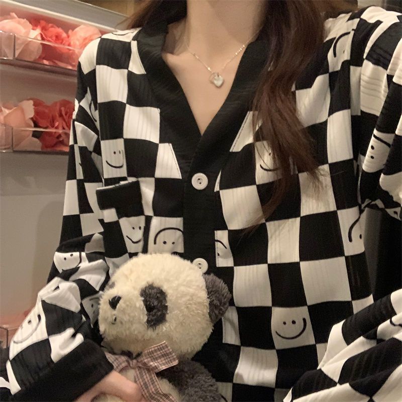 Bộ Đồ Ngủ Tay Dài Chất Cotton Phong Cách Mới Thời Trang Thu Đông Xinh Xắn Cho Nữ