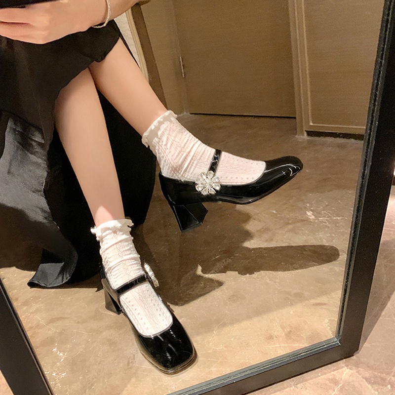 Giày Cao Gót Da PU Mũi Vuông Thời Trang Lolita Dành Cho Nữ