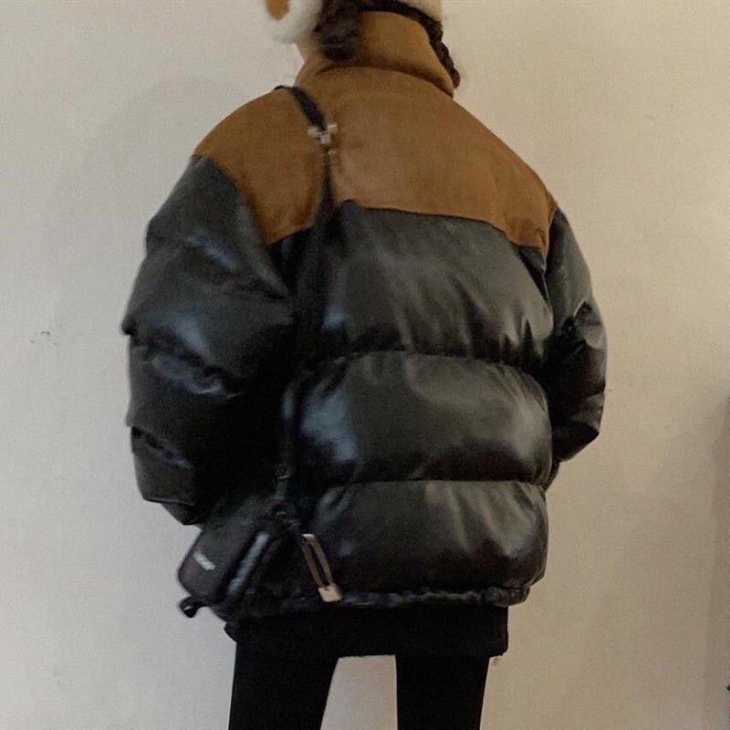Áo khoác phao béo da phối màu nhung có túi phong cách retro đơn giản FOOTMADE
