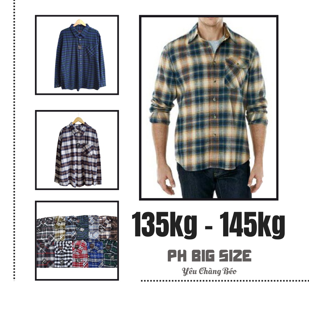 Áo somi Bigsize 130kg - 145kg | Áo Somi Flannel ngoại cỡ dài tay caro đẹp | PH Big Size | A80
