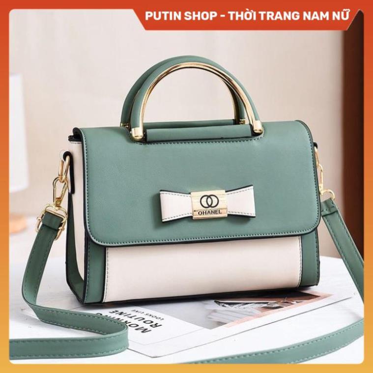 Túi Xách Nữ Đeo Chéo Đeo Vai , Túi sách cầm tay gắn nơ đen trắng xanh bạc hà đi chơi dự tiệc phong cách Hàn Putin Shop