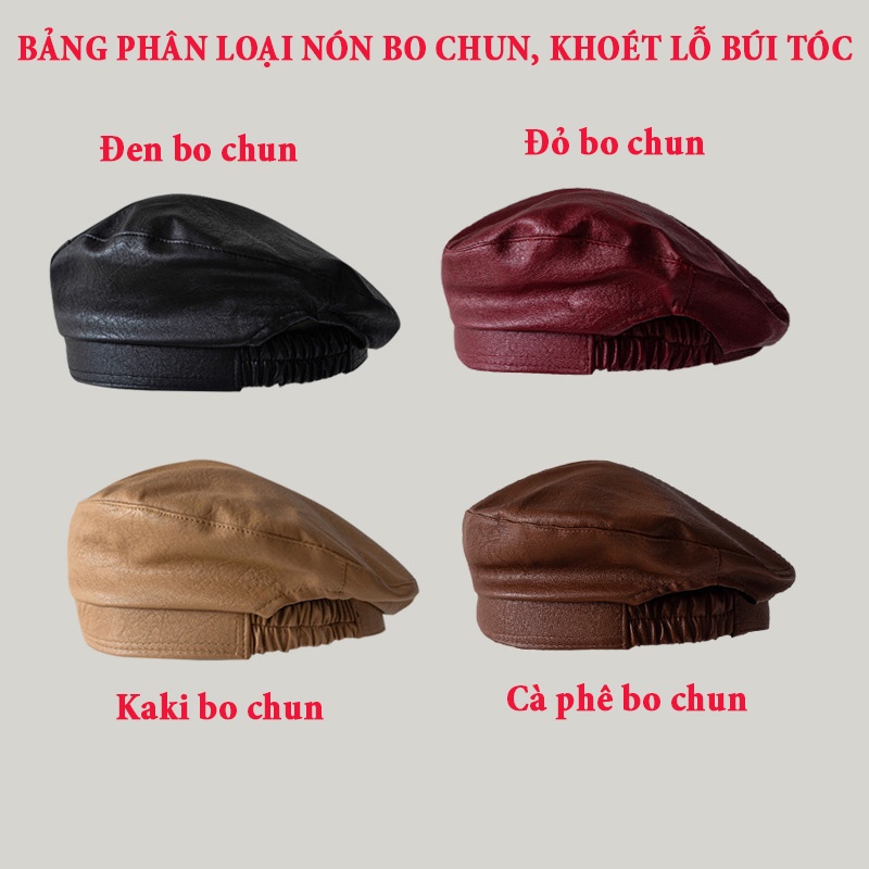 Mũ nồi thời trang da Pu beret nhiều mẫu mũ mẫu có dây rút và mẫu bo chun điều chỉnh vòng đầu